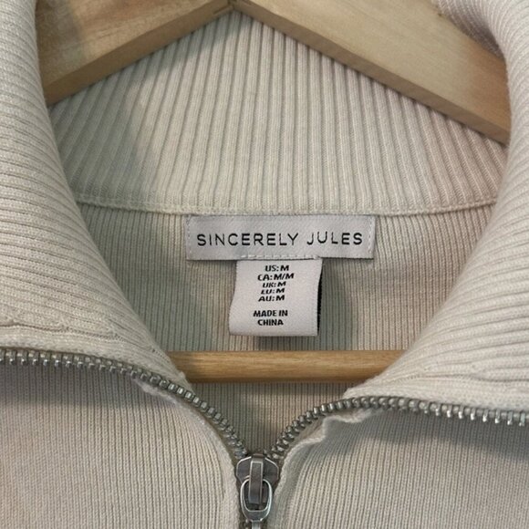 REVOLVE Sincerely Jules Striped Women's Medium Quarter Zip Tight Knit Sweater - Picture 3 of 4